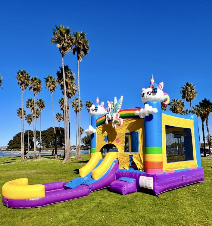 Unicorn Bounce House with Slide - Wet