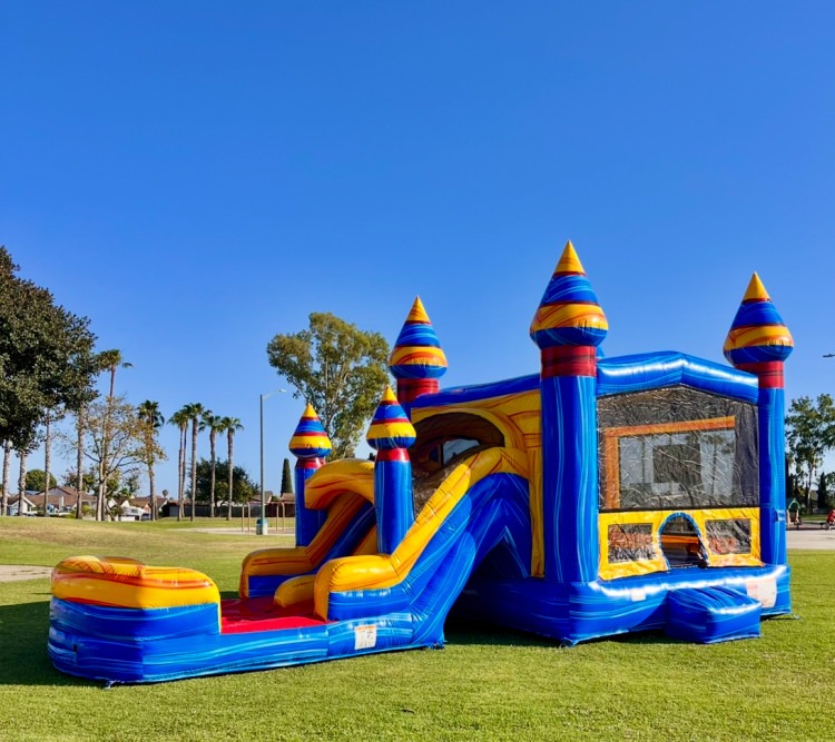 Dual Lane Blue Crush Combo Bounce House with Dry Slide