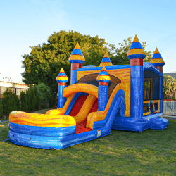 Dual Lane Blue Crush Combo Bounce House with Dry Slide